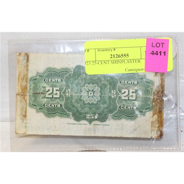 1923 25-CENT SHINPLASTER
