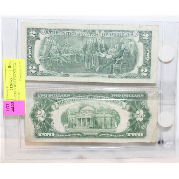 1928 US $2 RED SEAL USA NOTE & 1976 $2 NOTE