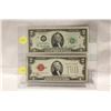 Image 2 : 1928 US $2 RED SEAL USA NOTE & 1976 $2 NOTE