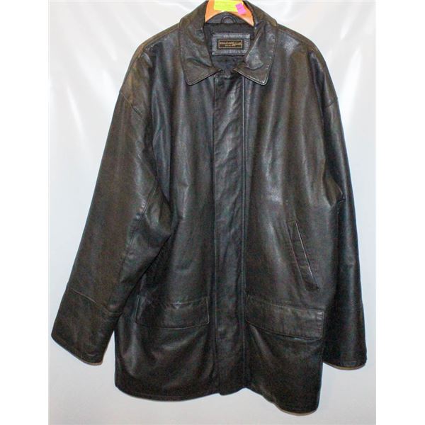 MENS XL INSULATED LEATHER WINTER BLACK PARKA,