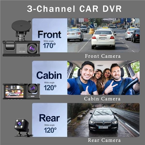 NEW 3 CAMERAS WI-FI ENABLED DASHCAM HD 1080P