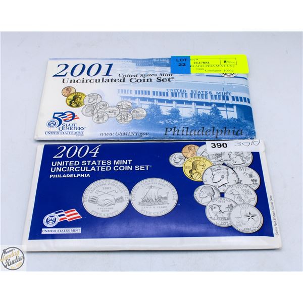 2001 USA PHILADELPHIA MINT UNC 10 COIN SET + 2004