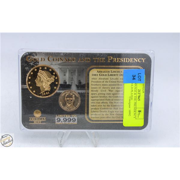 COINAGE & THE PRESIDENCY 2 COIN GOLD PLATED SET