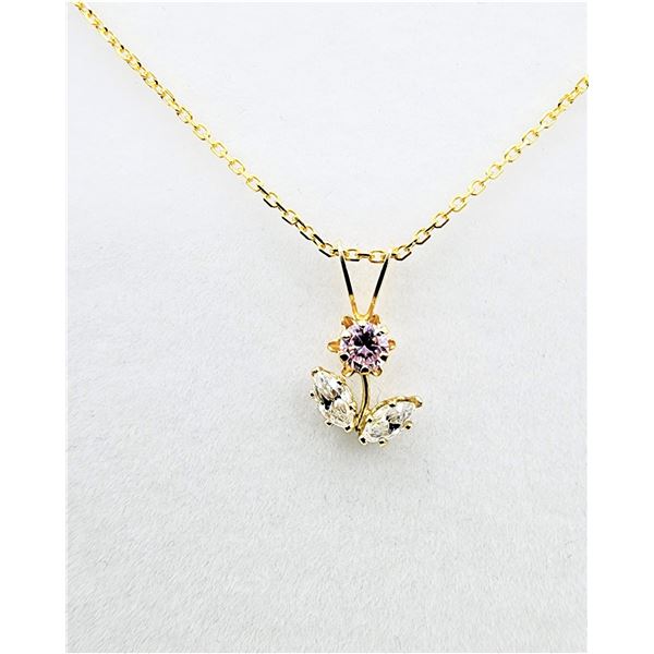 14KT YELLOW GOLD PINK AND WHITE CZ FLOWER