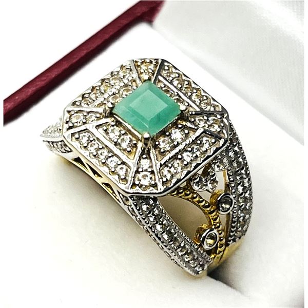 GOLD PLATED STERLING SILVER NATURAL EMERALD