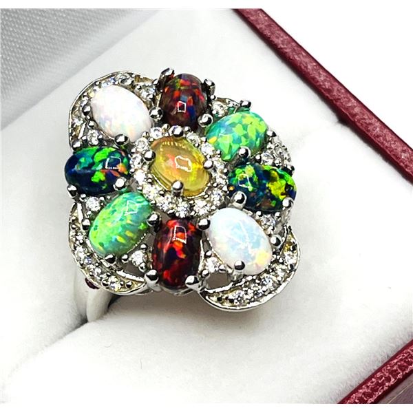 STERLING SILVER NINE OPAL (2.60CT) WITH CZ