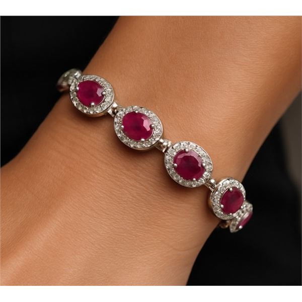 SILVER(8.88G) RUBY (3.6CT) CZ  (0.4CT) BRACELET 7.