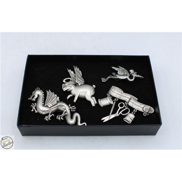 LOT OF 4 SIGNED J.J. BROOCHES