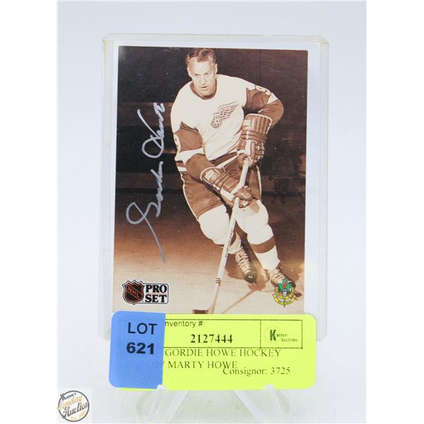 SIGNED GORDIE HOWE HOCKEY CARD W MARTY HOWE