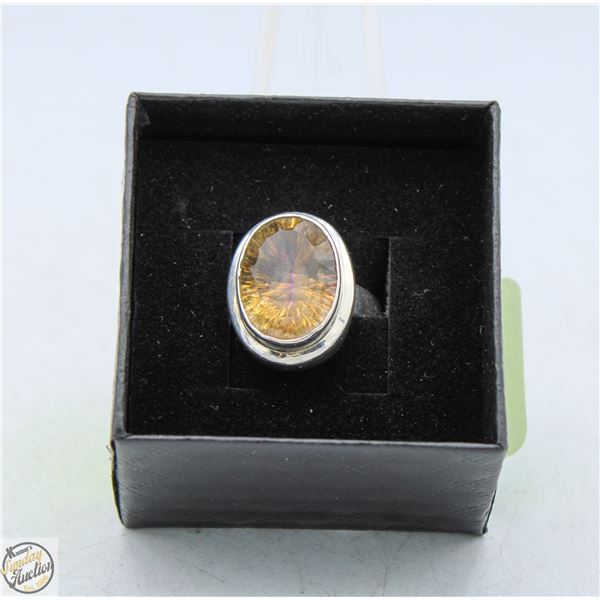 SILVER 925 SMOKEY QUARTZ LADIES RING, SIZE 8