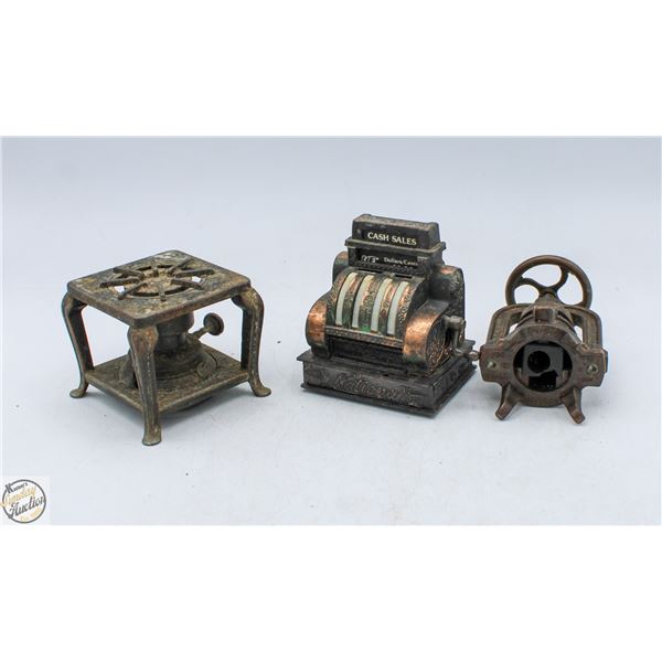 PACKAGE OF 3 ANTIQUE BRASS PENCIL SHARPENERS