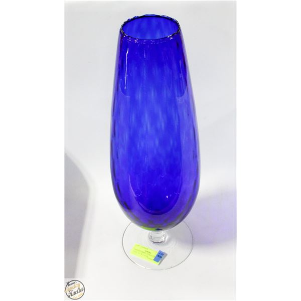 VINTAGE EMPOLI COBALT BLUE VASE- 19"  W/ CLEAR