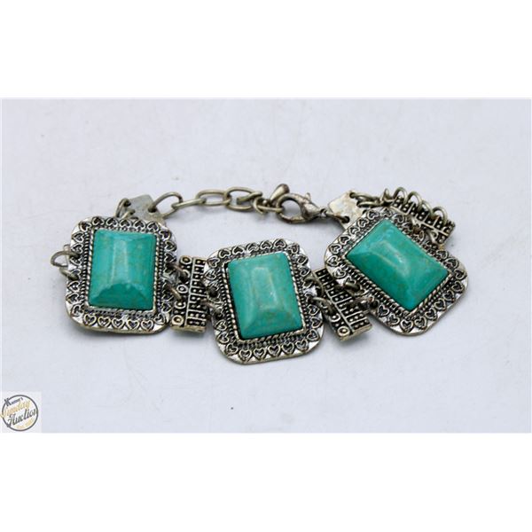 LADIES SILVER TONE AND TURQUOISE BRACELET