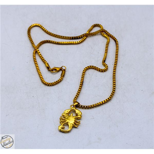 MENS GOLD PLATED BOXCHAIN WITH SCORPION PENDANT
