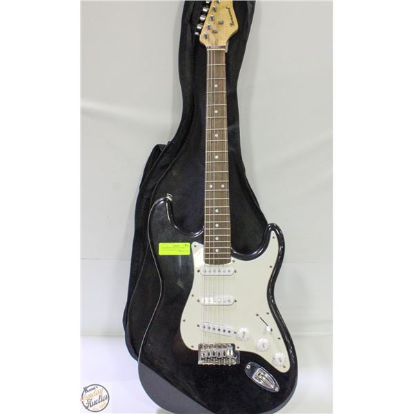 BURNWOOD STRAT ELECTRIC BLACK WITH SOFT CASE