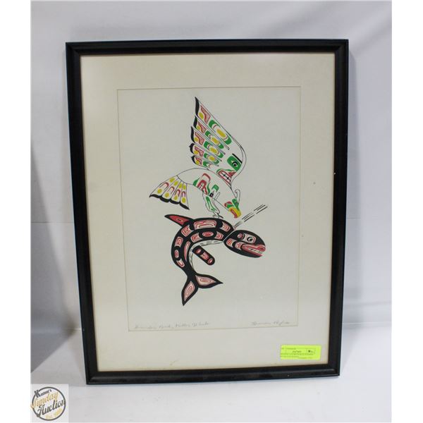 FRAMED LAUREEN RUFUS HAIDA ART KILLER WHALE