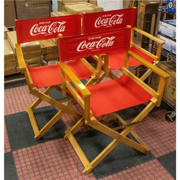 COCA-COLA DIRECTOR'S CHAIRS, WOODEN 34"H,