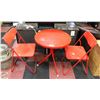 Image 1 : ROUND RED PATIO TABLE AND 2 FOLDING RED CHAIRS
