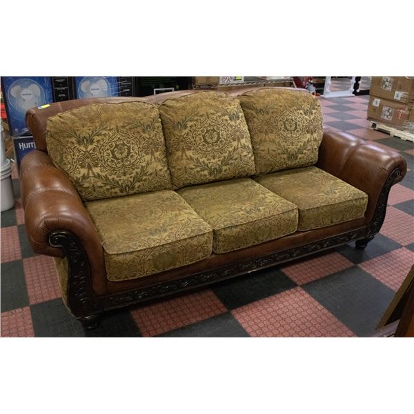 BROWN LEATHERETTE ANF FABRIC SOFA