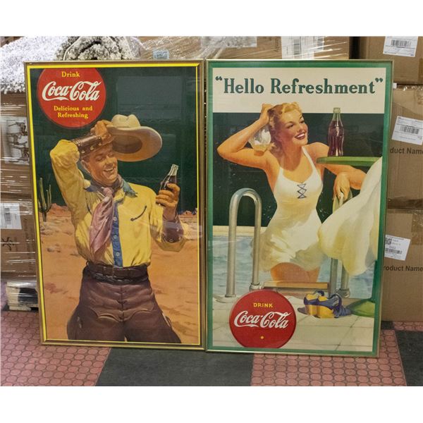 LOT OF 2 REPLICA FRAMED COCA COLA ADVERTISEMENTS