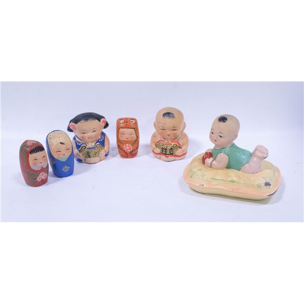BOX W/ VINTAGE HUI SHAN CHINESE CLAY FIGURINES