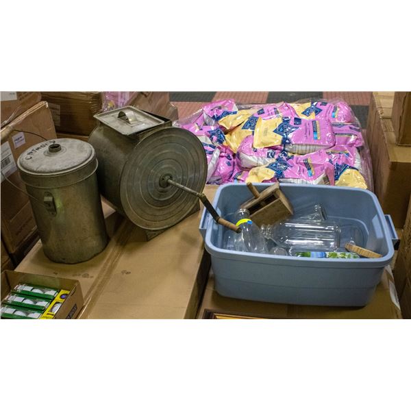 ANTIQUE LOT BUTTER CHURN WITH ACCESSORIES