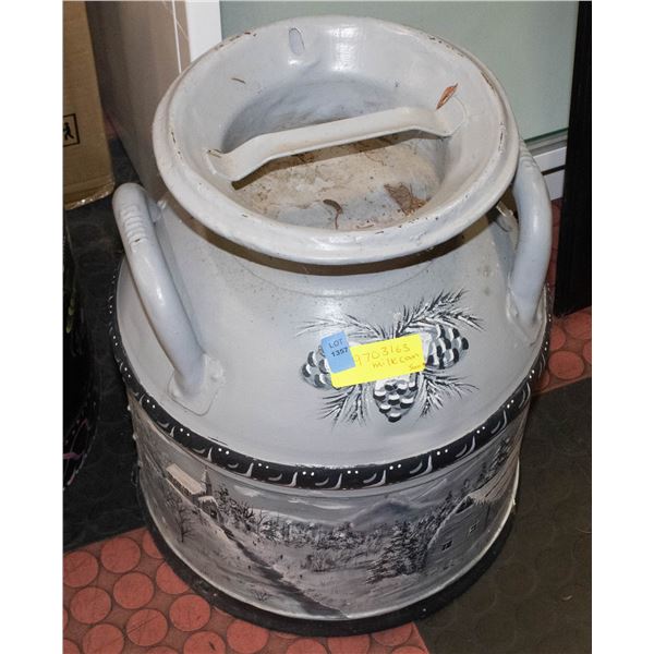 ART DECO MILK CAN WITH CABIN SCENE