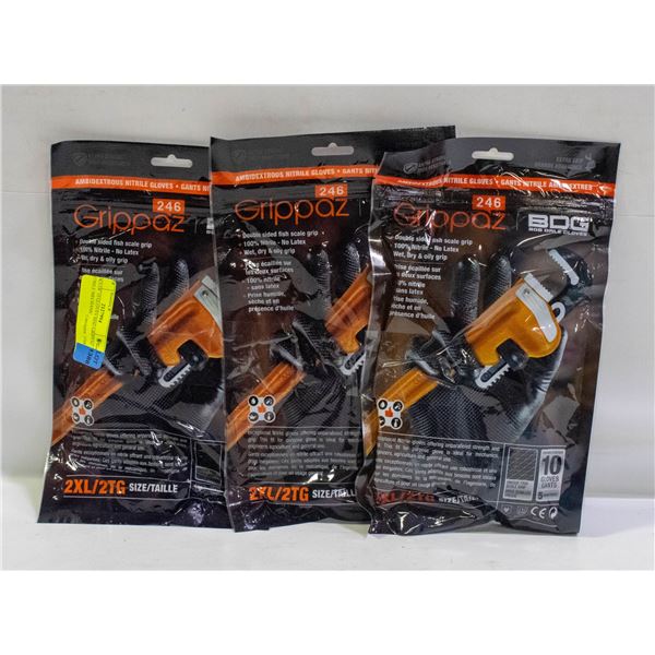 3PKS OF 10 GLOVES BDG GRIPPAZ NITRILE MECHANIC