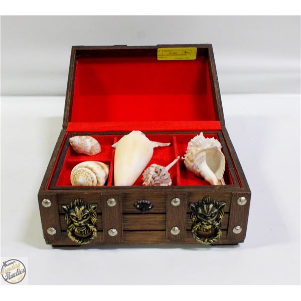 WOODEN TREASURE BOX WITH SEASHELLS