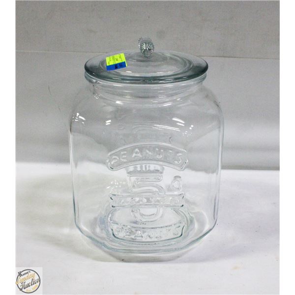 LARGE STORE DISPLAY GLASS PEANUT JAR LIDDED