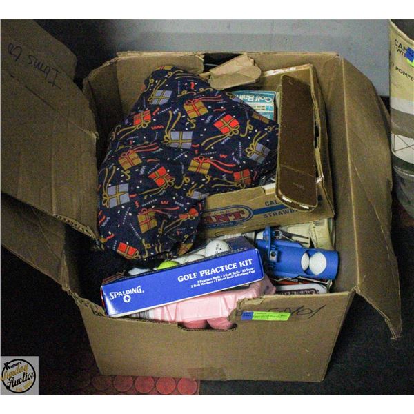 LARGE BOX FILLED WITH VARIOU STYLE GOLF BALLS