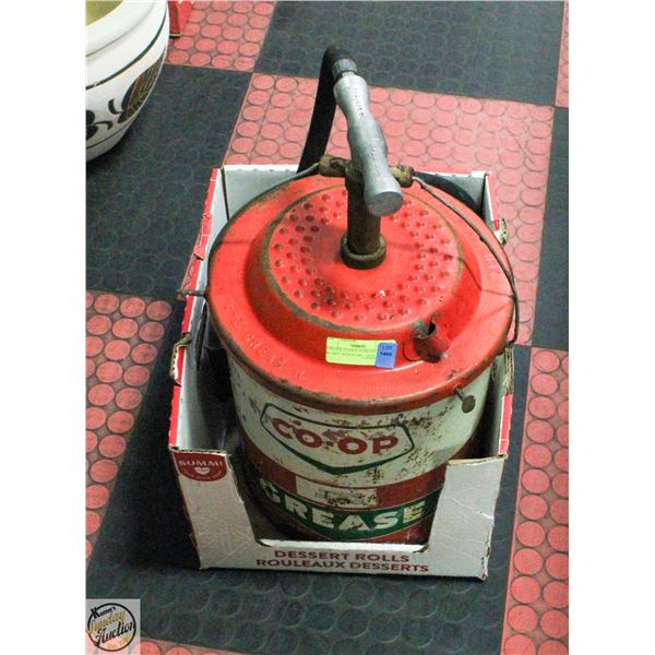 VINTAGE CO-OP E-Z GREASE BUCKET WITH PUMP + HOSE