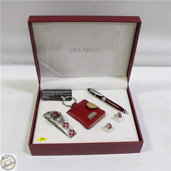 NINA MYERS LADIES WATCH, WALLET, EARRINGS PEN SET