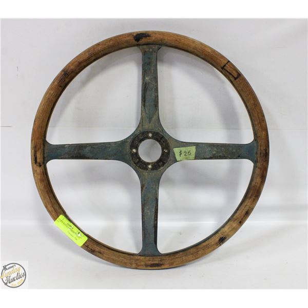 ANTIQUE WOOD STEERING WHEEL 1920S