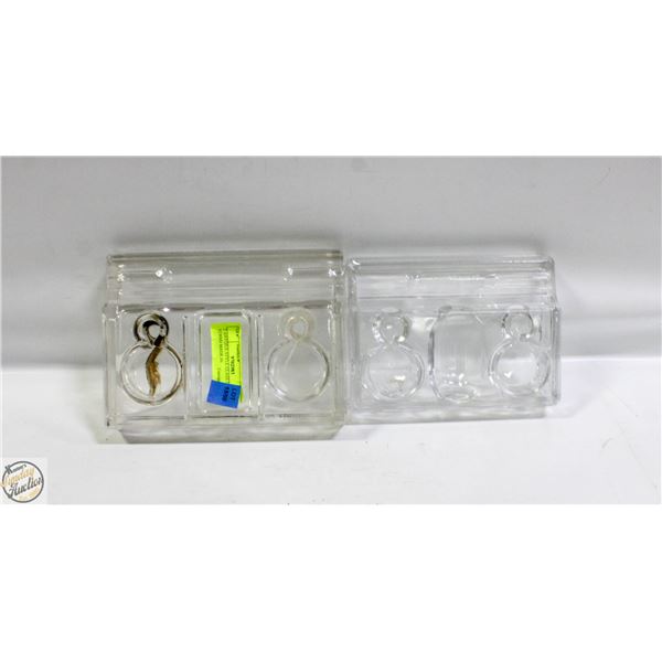 2 ANTIQUE STYLE GLASS INK POT STAND MADE IN