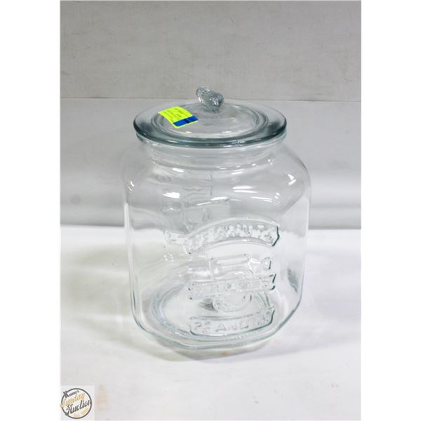 LARGE STORE DISPLAY GLASS PEANUT JAR LIDDED