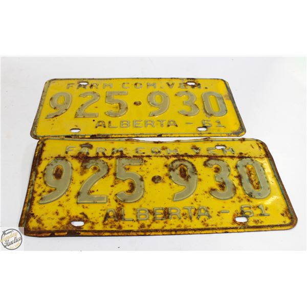 MATCHING 1961 ALBERTA LICENSE PLATES