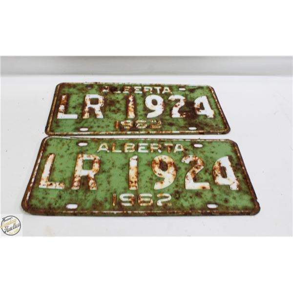 MATCHING 1962 ALBERTA LICENSE PLATES