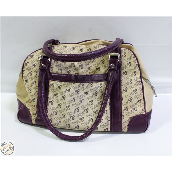 TNA LARGE TOTE BAG PURPLE LEATHER ACCENTS