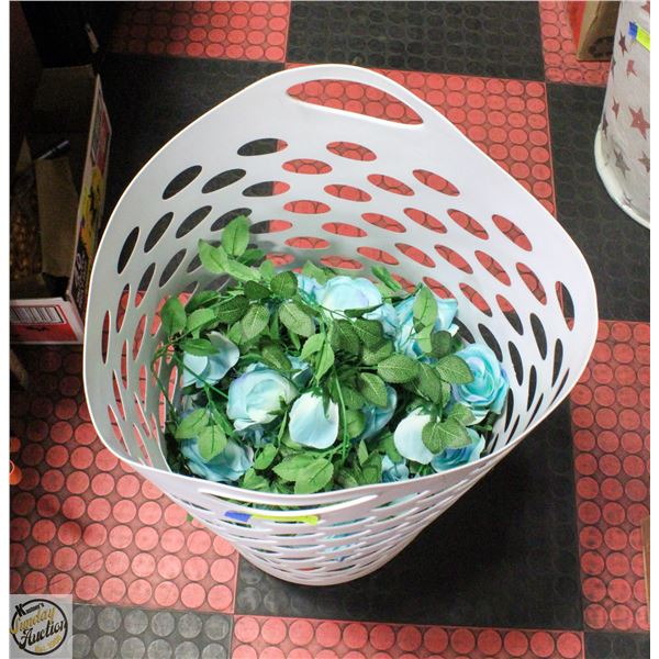 LAUNDRY BASKET FULL OF SILK FLOWERS