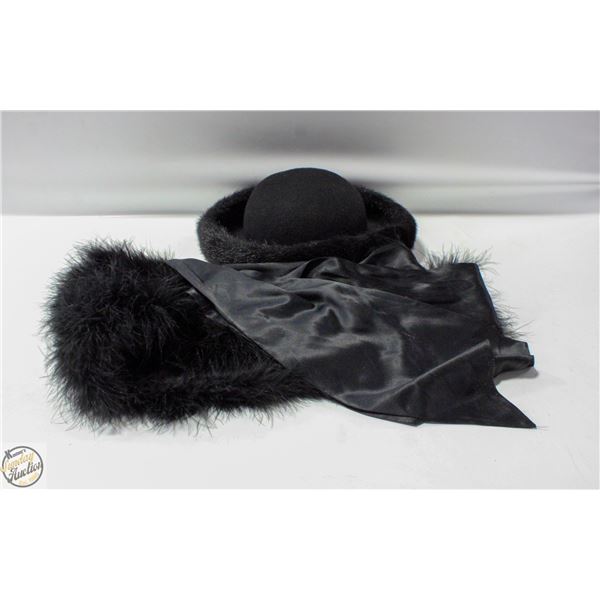 OSTRICH FEATHER SHAWL WITH WOOL HAT