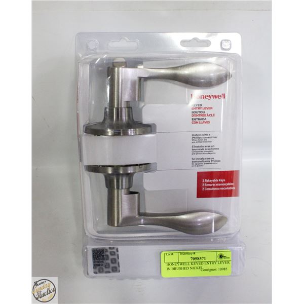 HONEYWELL KEYED ENTRY LEVER IN BRUSHED NICKEL