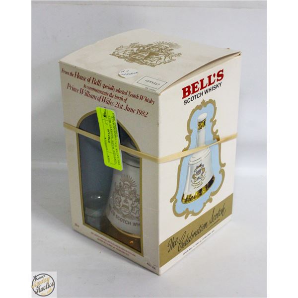 VINTAGE WADE WHISKEY BELL DECANTER TO COMMEMORATE
