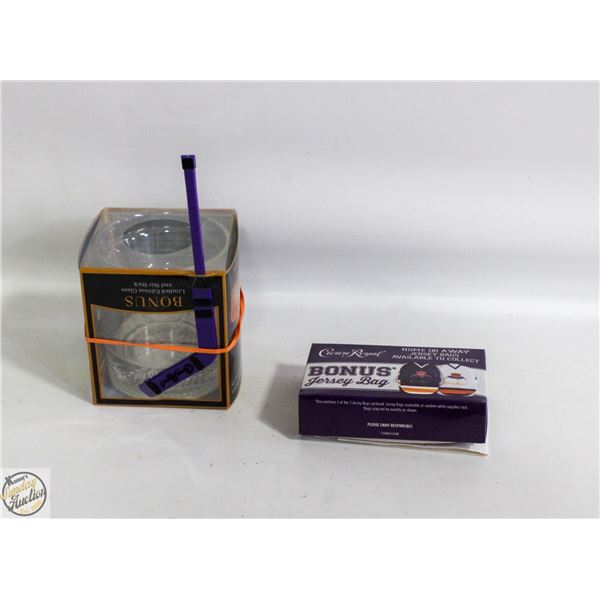 CROWN ROYAL WHISKEY GLASS WITH HOCKEY STIR STICK
