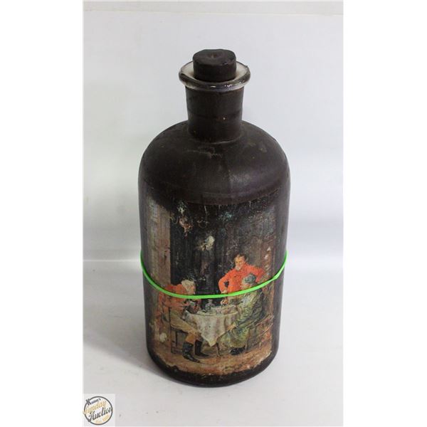 VINTAGE LEATHER WRAPPED BOTTLE WITH VICTORIAN