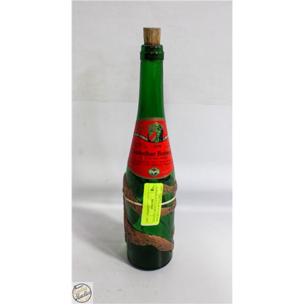 VINTAGE GREEN GLASS MONKEY WINE BOTTLE WITH LABEL