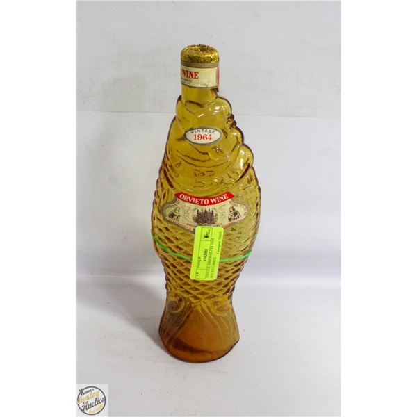 VINTAGE AMBER GLASS FISH BOTTLE CARAFE