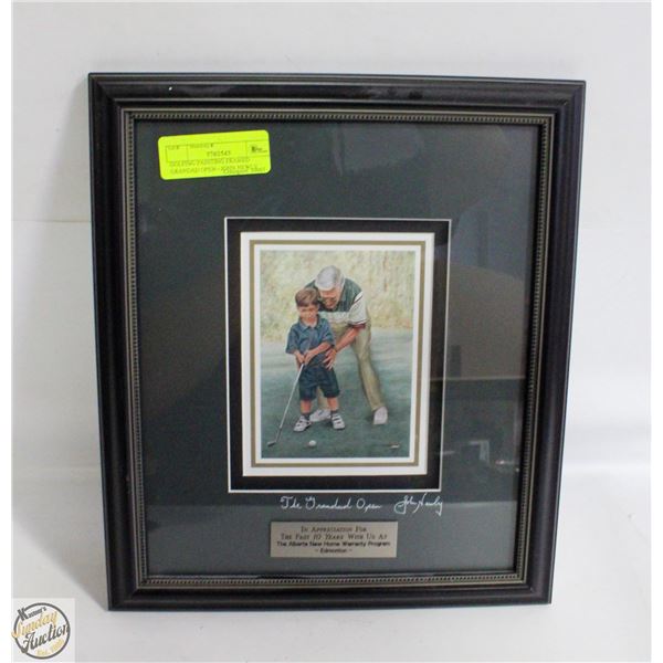 GOLFING PAINTING FRAMED GRANDAD OPEN - JOHN NEWLY