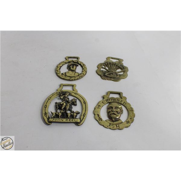 4 VINTAGE BRASS BRIDLE MEDALLIONS VARIOUS TYPE