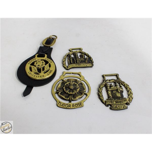 4 VINTAGE BRASS BRIDLE MEDALLIONS VARIOUS TYPE
